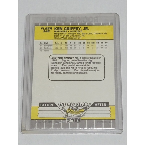 1989 KEN GRIFFEY JR FLEER #548 RC ROOKIE HOF - Picture 2 of 2